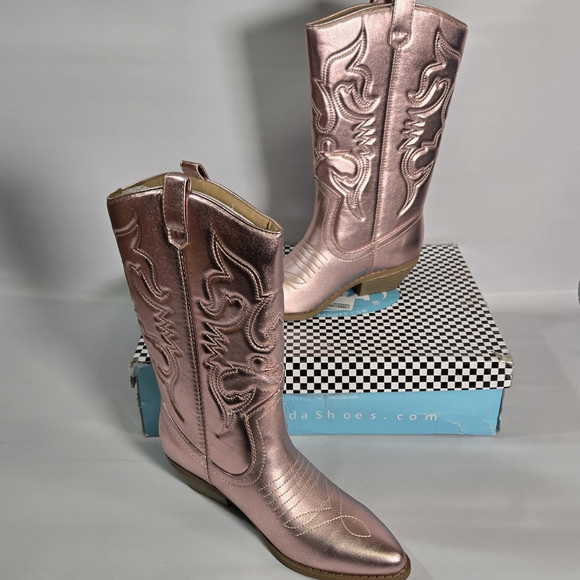 Soda Metallic Pink Western Cowboy Boots Embroidered 9 NIB Rodeo Cowgirl Festival - Picture 2 of 12
